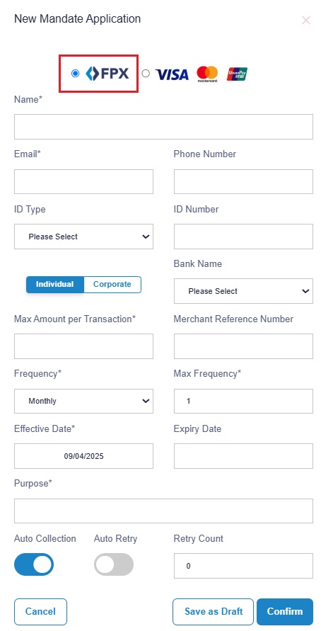 image 1 direct debit fpx mandate selection in step 3